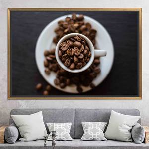 Art mural moderne pour cuisine : Impression sur toile de grains de café - Décoration artistique pour la maison, TOILE ENCADRÉE DORÉE - Product Image 1