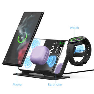 Chargeur sans fil portable 3 en 1 de qualité supérieure, réveil, support de charge rapide, pliable, magnétique, OTP pour la maison, le bureau, les voyages - Product Image 4