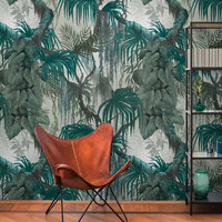 Papier peint mural en vinyle non tissé gris pétrole vert jungle moderne fabriqué en Allemagne pour chambre à coucher, salle à manger, salon, hôpital, maison anti-fumée