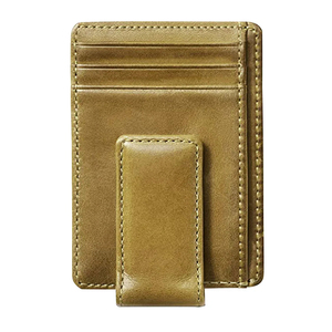 <b>Men's</b> Genuine Leather Slim <b>Wallet</b> With Striped Lining Fold Closure Card Holder Short Length Minimalist Design - Product Image 4