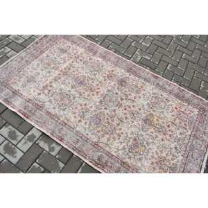 Alfombra Turca de Lana con Borde Rosa Vintage, 3.8x6.7 pies (117x204 cm) - Product Image 4