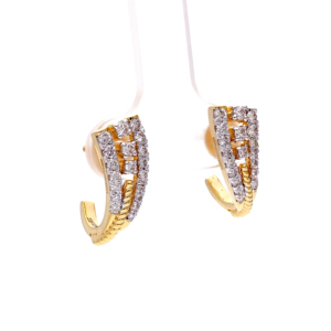 Boucles d'oreilles créoles élégantes en or torsadé avec diamants incurvés, bijoux tendance bicolores pour anniversaire - Product Image 2