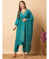 Baju Salwar Kameez Siap Pakai Jahitan Vintage Tradisional Putih Kuning Panjang Menyentuh Lantai 3 Potong untuk Wanita, Pakaian Pesta India Pakistan