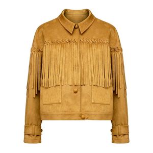 Cómoda chaqueta de invierno para mujer Estilo de flecos de cuero occidental Longitud larga OEM Cuero genuino Elegante Vaquera Suede Prendas de abrigo - Product Image 1