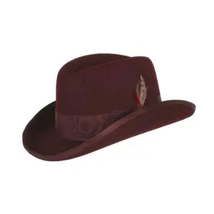 Logo Cetak Kualitas Tinggi Australia Wol Topi Fedora Pinggiran Lebar Hitam Formal Merasa Topi Fadora untuk Pria