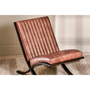 เก้าอี้ยาวหนังสีน้ำตาลเข้มเก้าอี้เลานจ์ที่สะดวกสบายพร้อมดีไซน์ทันสมัย - Product Image 2