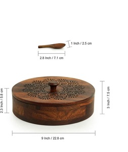 Boîte Masala en bois d'acacia de haute qualité fabriquée à la main récipient à épices rond et carré pour cuisine maison outils d'herbes et d'épices en plastique - Product Image 3