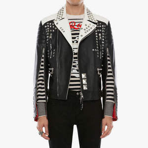 Veste en cuir de vache véritable à clous, unisexe, coupe ample, réversible, fermeture éclair, coupe-vent, imprimée, tailles XS à XL, service OEM disponible - Product Image 1