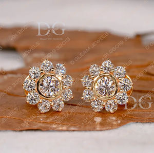 2.15 CW Bezel Set Rose Gold Trendy Floral Wedding Anniversary Moissanite Diamond Drop <b>Earrings</b> Halo Cluster Gift <b>Moon</b> Shape - Product Image 5