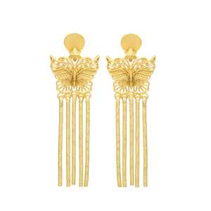 Nouvelle arrivée boucle d'oreille longue plaquée or avec boucle d'oreille design papillon boucles d'oreilles en laiton design classique pour femme et fille - Product Image 1