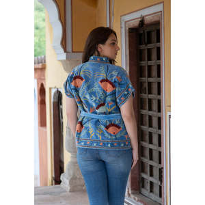 Chaleco Acolchado de Terciopelo Azul Hecho a Mano para Mujer, Prenda Exterior Elegante, Largo, con Decoración Bordada, Diseño Vintage para Invierno y Primavera - Product Image 6