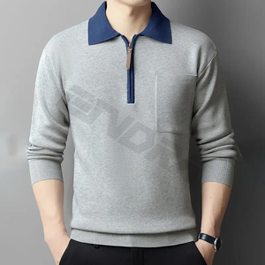 Polo cardigan à revers mode pour homme haut à demi fermeture éclair pull Performance T-shirts Activewear chemises - Product Image 2