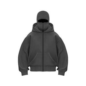 Sweat à capuche balaclava pour homme avec logo personnalisé brodé, double couche, pull à fermeture éclair intégrale, taille plus, design surdimensionné 3D - Product Image 6