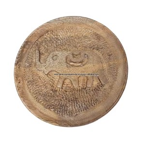 Support d'encens à assiette ronde en bois avec sculpture d'éléphant et attrape-cendres pour parfum de bureau à domicile - Product Image 4