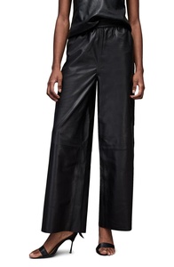 Vintage Style Women's Leather Pants Mid-Waist Wide Leg Straight Cut Anti-Wrinkle Breathable Sustainable Logo Stripe for Winter - Product Image 2