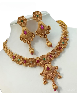 JOYERÍA DE COBRE TRADICIONAL Y DE MODA INDIA CONJUNTO DE JOYERÍA DE BODA NOVIA PARA MUJER CONJUNTO DE PENDIENTES Y COLLAR - Product Image 1