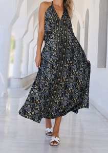 Floral Long Chiffon Silk Viscose Adjustable Strap Open Back <b>One</b> <b>Size</b> A-Line Summer <b>Dress</b> - Product Image 3