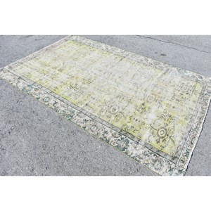 Classique Vert Beige Patchwork Laine Tapis 5.7X8.9 pieds Turc Aubusson Conception pour Salon Chevet Couloir Latex Rectangle - Product Image 2