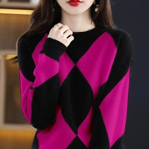 Custom Color Sweatshirt Vintage Knitting Contrast Sweaters <b>Long</b> Sleeve O-Neck Loose All-<b>match</b> Pullovers Casual Women Clothing - Product Image 2