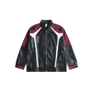 Chaqueta de cuero de motocicleta American Patchwork High Street solapa cremallera abrigos Hip Hop abrigo ropa masculina de moda Tops - Product Image 1