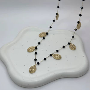 Summer Essential Women's MOONRIVER Stainless Steel Choker Necklace <b>Black</b> Bead Strand <b>Chain</b> Fashionable Religious Use Necklace - Product Image 1