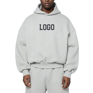 Sudadera con Capucha Unisex Extra Grande, Gris, de Algodón y Felpa, con Logotipo Estampado en la Parte Delantera, Informal, Transpirable, para Invierno, 320g, Tejida - Product Image 1
