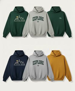 Sweats à capuche graphiques surdimensionnés unisexe Mountain Explore Wave Designs 100% coton automne écologique - Product Image 1