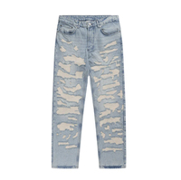 Jeans en denim déchirés pour hommes, coupe droite, délavage clair, extensibles, effet usé, design personnalisé, vente en gros, style urbain, nouvelle collection