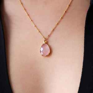 Rose Quartz 925 Sterling Silver Art Deco Pendant Necklace for Women IGI Certified Wedding & Party Gemstone Jewelry - Product Image 2