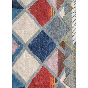 Tapis rectangulaire Manchaha bleu en laine et soie de bambou noué à la main 10 mm pour couloir et maison - Modèle Les-2651 Abstrait Fait main - Product Image 3