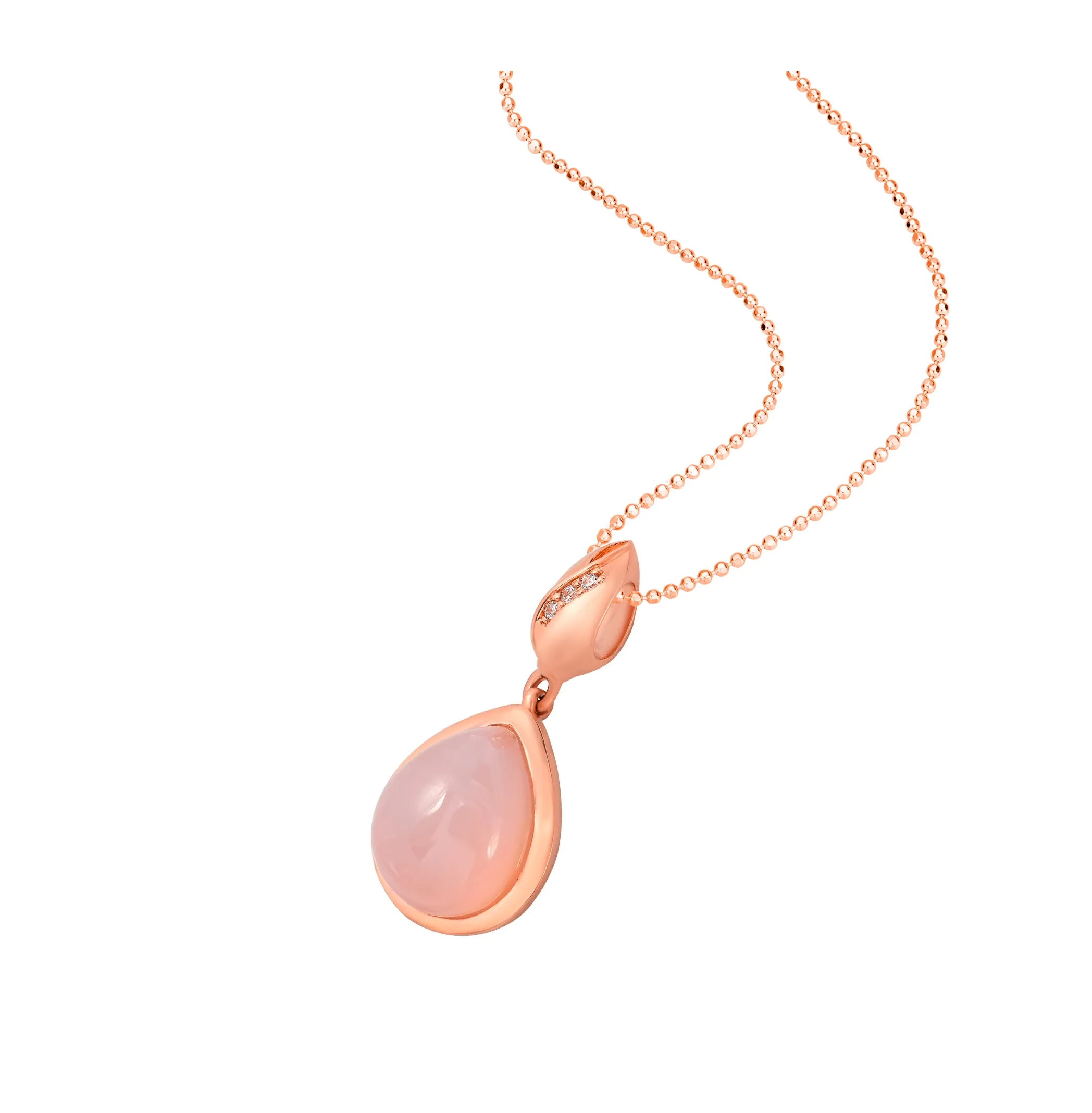 Fashion jewelry necklaces set 14K rose gold matching pendant high quality cabochon moon stone for women by PNJ Vietnam