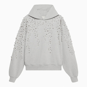 <b>Top</b>-Trendy Oversized loose Heavyweight Cotton Pullover Hoodie Custom Unisex <b>Crystal</b> Hot Drilling Rhinestone for Men's Hoodies - Product Image 3