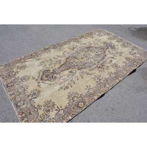 Alfombra turca vintage de 5x8 pies, beige, marrón, área grande, diseño de retazos de lana, estilo de pasillo rectangular, respaldo de látex para habitación de adolescentes - Product Image 4