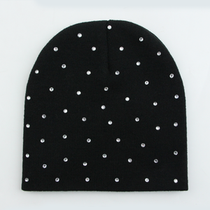 High Quality Custom Warm Knitted <b>Beanie</b> Hat Acrylic Winter <b>Beanie</b> with Rhinestone and Custom Logo for <b>Women</b> - Product Image 5