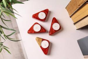 Porte-bougie en résine et bois artisanal, décoration de table, bougeoir pour bougie chauffe-plat, forme personnalisée, maison, bureau, hôtel - Product Image 3