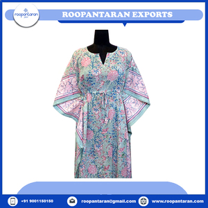 <b>Women</b> <b>Kaftan</b> <b>Dresses</b> Casual Comfortable Luxury Long Size Hand Block Printed Soft Cotton Voile <b>Kaftan</b> Nightwear for Bulk Supply - Product Image 2
