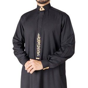 Nouvelle Thobe Classique Noire pour Hommes, Style Saoudien, Jubba avec Broderie, Vêtement Islamique, Robe Arabe à Manches Longues, Kandura - Product Image 4