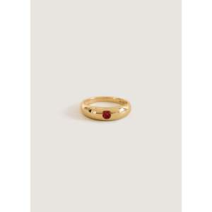 Amelia 14k Solid Yellow Gold Dome <b>Ring</b> with Natural Garnet Emerald Cut <b>Dainty</b> Style for Everyday Wear Rhodium Plated - Product Image 1
