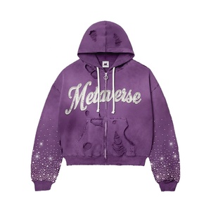 Men's Cotton Full Zip Hoodie with Vintage Distressed Design and Embroidered Logo Streetwear Style for Autumn Season - Product Image 4
