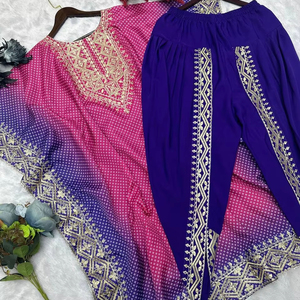 Beau Caftan En Pure Soie De Chinon Avec Dhoti Ensemble Avec Broderie Travail - Product Image 4