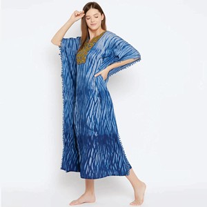Fabricación personalizada de ajuste cómodo 100% algodón Maxi longitud Shibori tejido a mano Tie-Dye Loungewear Kaftan - Product Image 3