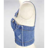 Nouvelle Collection Soutien-gorge en jean tricoté respirant et sexy, motif uni, 100% Coton, à armatures, demi-bonnet, coussinets amovibles pour Femme