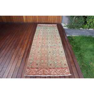 Tapis turc 2,9 x 8,8 pieds, tapis de couloir vintage, tapis uni vert et marron - Product Image 1