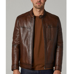 Veste en cuir véritable avec poches zippées, décontractée, pour homme, best-seller, vêtements de mode, manches longues, vestes en cuir pour homme - Product Image 1