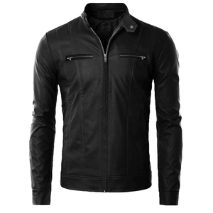2024 <b>Men's</b> High Quality Real Leather <b>Biker</b> <b>Jacket</b> Breathable Zipper Quilted Black Lining OEM High Street Pocket Coated Fabric - Product Image 5
