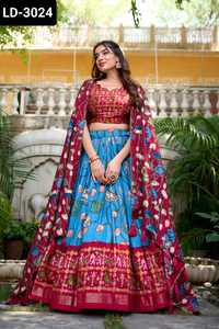 Las últimas mujeres usan Fancy Tussar Material de seda Pichwai con estampado de Patola y borde tejido Zari Lehenga Choli con Fancy Dupatta - Product Image 2