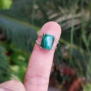 Anillo de Plata de Ley 925 Hecho a Mano para Mujer, con Gema de Malaquita en Forma de Cojín, Conjunto de Joyería de Moda, Regalo para Ella - Product Image 4