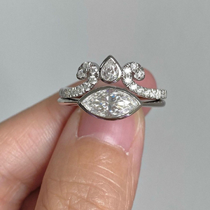 Bezel <b>Set</b> 2 Ct Elongated Marquise Moissanite Engagement <b>Ring</b> with Wedding Band Dainty Moissanite Bridal <b>Set</b> <b>for</b> <b>Women</b> - Product Image 1