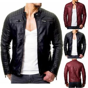 Mode hommes moto équitation veste en cuir coupe-vent imperméable à la pluie couleur unie fermeture éclair décontracté Hip Hop Varsity veste - Product Image 3