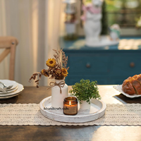 Plateau décoratif personnalisé, fantaisie, marque privée, style ferme bohème, fait main, durable, blanc, pour bougies de Noël multi-usages